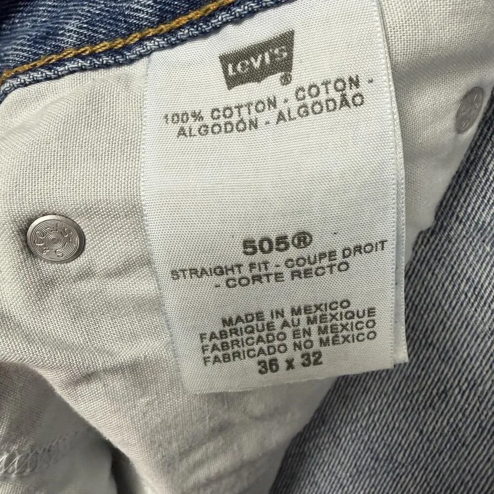 Levis 505 Jeans Mens 36x31 Blue Regular Fit Straight Mid Wash Denim Classic